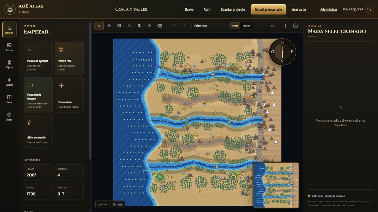 Vista actual del editor plano de Atlas Map Forge
